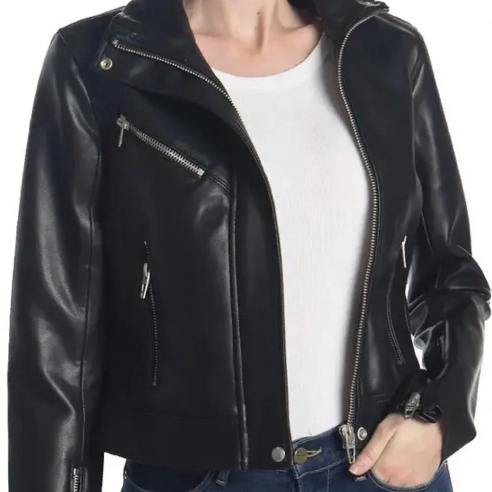 Blank NYC Faux Black Leather Full Zip Moto Jacket NWOT Sz M Lined Mob Wife - Picture 11 of 16